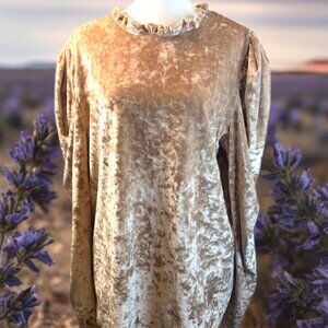 Crushed velvet look romantic puff sleeve ruffle collar